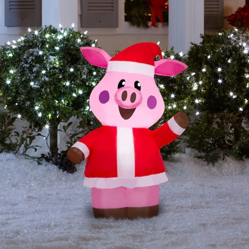 3.5 FT Super Cute Pink Pig Santa Suit LED Christmas‎ Inflatable Yard Decoration